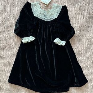 Bonjour Diary Black Velvet Dress with Lace Details